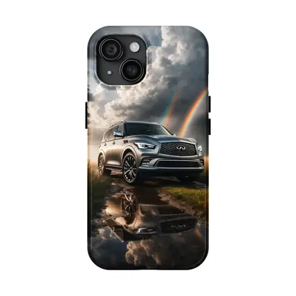 Infiniti QX80 SUV Under Dramatic Rainbow Skies