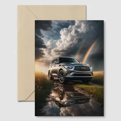 Infiniti QX80 SUV Under Dramatic Rainbow Skies