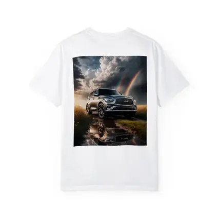 Infiniti QX80 SUV Under Dramatic Rainbow Skies