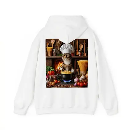 Tabby Cat Chef Cooking Pasta Kitchen