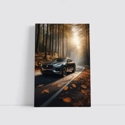 Jaguar E Pace Driving Through Autumn Forest