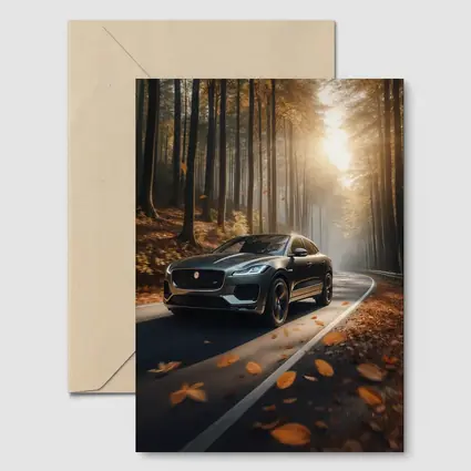 Jaguar E Pace Driving Through Autumn Forest