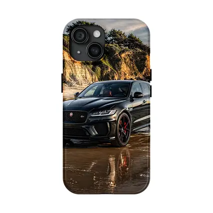 Jaguar F Pace SVR Black Beach Cliffs