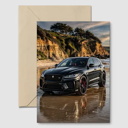 Jaguar F Pace SVR Black Beach Cliffs