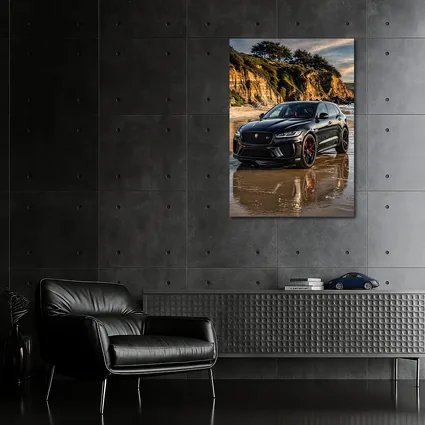 Jaguar F Pace SVR Black Beach Cliffs
