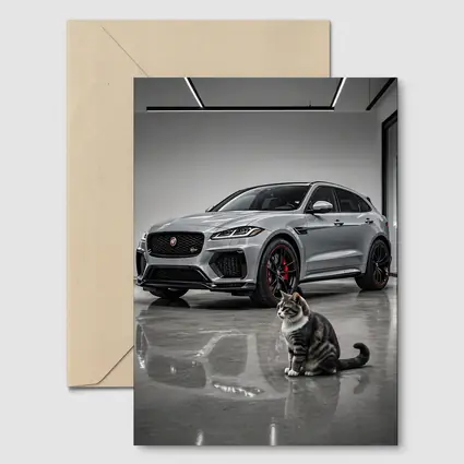 Jaguar F-Pace SVR Gray Showroom With Cat