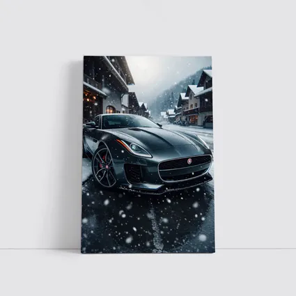 Jaguar F-Type Grey Coupe Snowy Village