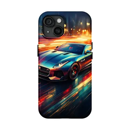 Jaguar F Type Racing Through Neon City