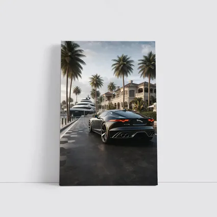 Jaguar F Type Black Mansion Palm Trees
