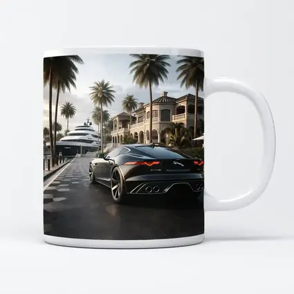 Jaguar F Type Black Mansion Palm Trees