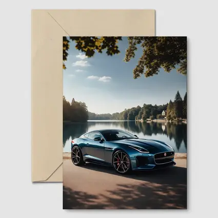 Jaguar F Type Parked By Calm Lake
