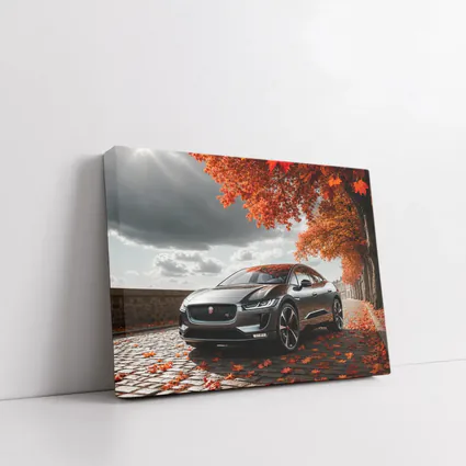 Jaguar I Pace On Autumn Cobblestone Street
