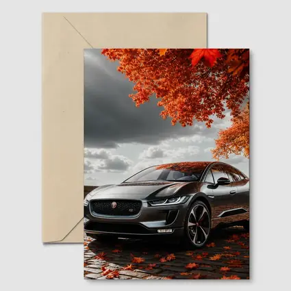 Jaguar I Pace On Autumn Cobblestone Street