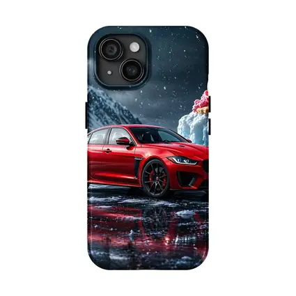 Jaguar XE SV Red Car Icy Mountain Scene