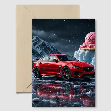 Jaguar XE SV Red Car Icy Mountain Scene
