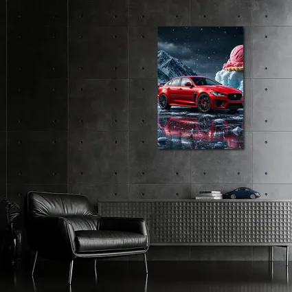Jaguar XE SV Red Car Icy Mountain Scene