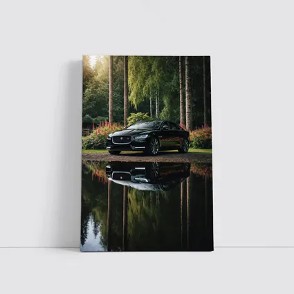 Jaguar XF Black Sedan Forest Reflection