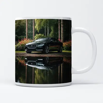 Jaguar XF Black Sedan Forest Reflection