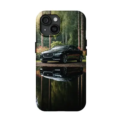 Jaguar XF Black Sedan Forest Reflection