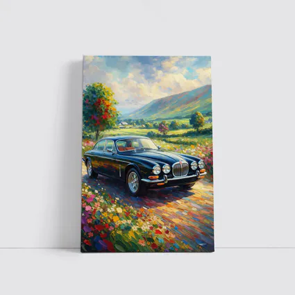 Jaguar XJ Classic Car Impressionist Countryside Painting