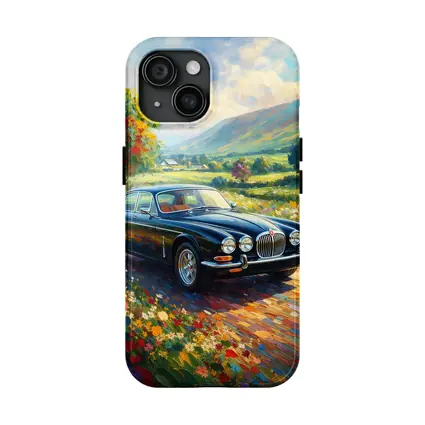 Jaguar XJ Classic Car Impressionist Countryside Painting
