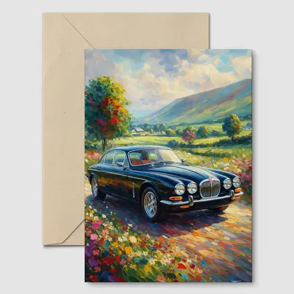 Jaguar XJ Classic Car Impressionist Countryside Painting