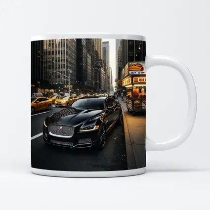 Jaguar XJ Black Sedan New York Street