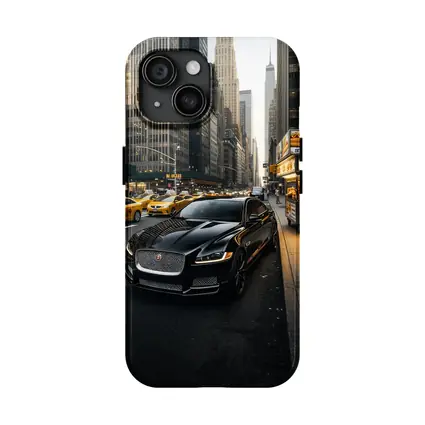 Jaguar XJ Black Sedan New York Street