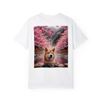 Akita Dog Soaking In Cherry Blossom Hot Spring