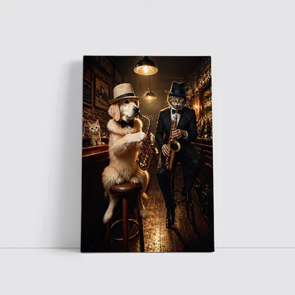Golden Retriever and Cat Jazz Bar