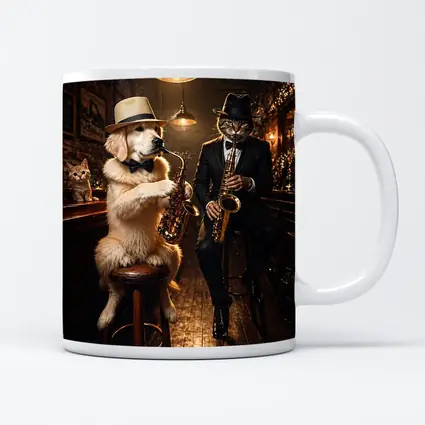 Golden Retriever and Cat Jazz Bar