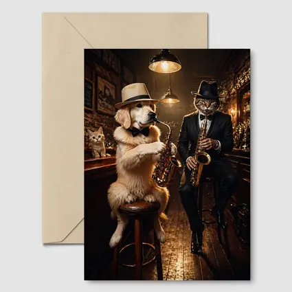 Golden Retriever and Cat Jazz Bar