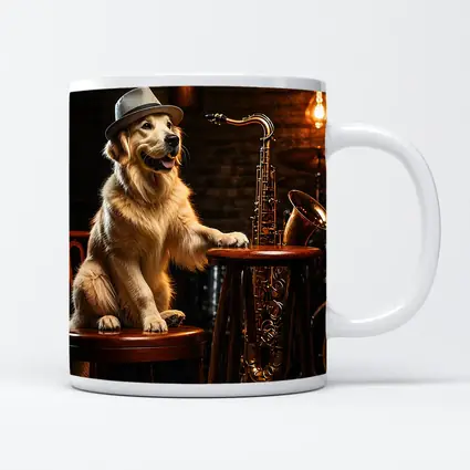 Golden Retriever Jazz Musician Saxophone Bar Setting