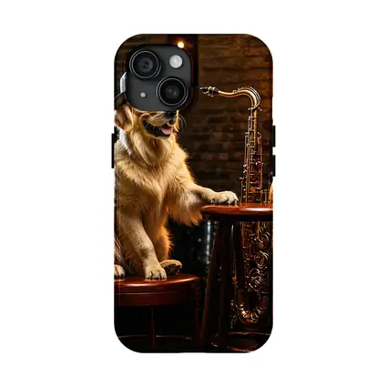 Golden Retriever Jazz Musician Saxophone Bar Setting