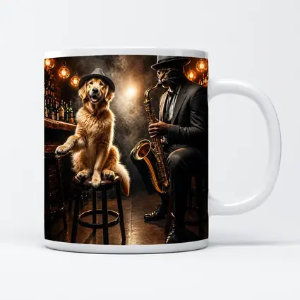 Golden Retriever and Cat Jazz Club Bar
