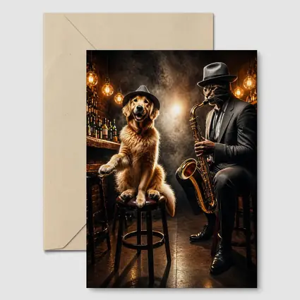Golden Retriever and Cat Jazz Club Bar