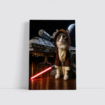 Jedi Cat Red Lightsaber Spaceship Dark Sky