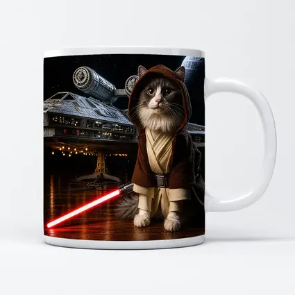 Jedi Cat Red Lightsaber Spaceship Dark Sky