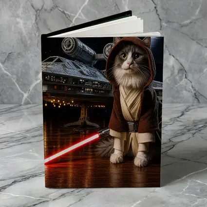 Jedi Cat Red Lightsaber Spaceship Dark Sky