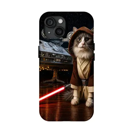 Jedi Cat Red Lightsaber Spaceship Dark Sky