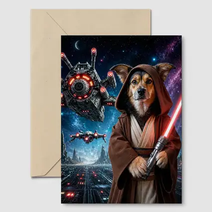 Jedi Dog With Lightsaber In Galaxy