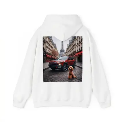 Red Jeep Cherokee Paris Eiffel Tower Poodle