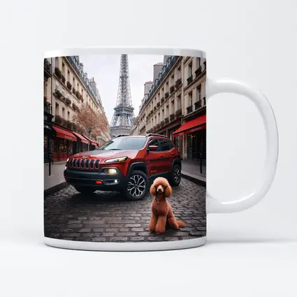 Red Jeep Cherokee Paris Eiffel Tower Poodle