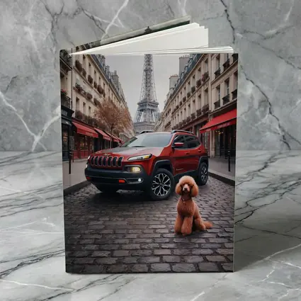 Red Jeep Cherokee Paris Eiffel Tower Poodle