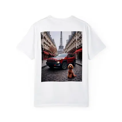 Red Jeep Cherokee Paris Eiffel Tower Poodle