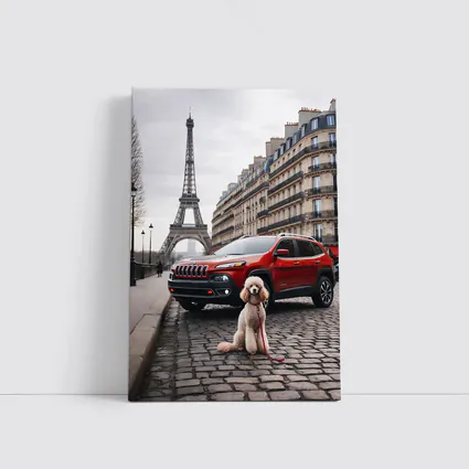 Red Jeep Cherokee Poodle Paris Eiffel Tower