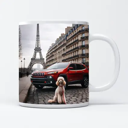 Red Jeep Cherokee Poodle Paris Eiffel Tower