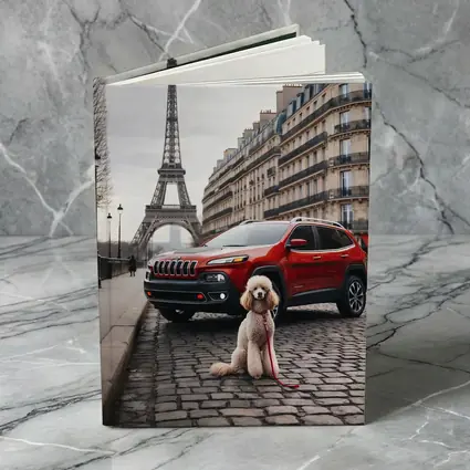 Red Jeep Cherokee Poodle Paris Eiffel Tower