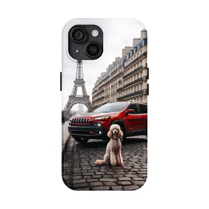 Red Jeep Cherokee Poodle Paris Eiffel Tower