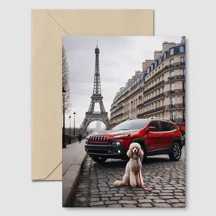 Red Jeep Cherokee Poodle Paris Eiffel Tower
